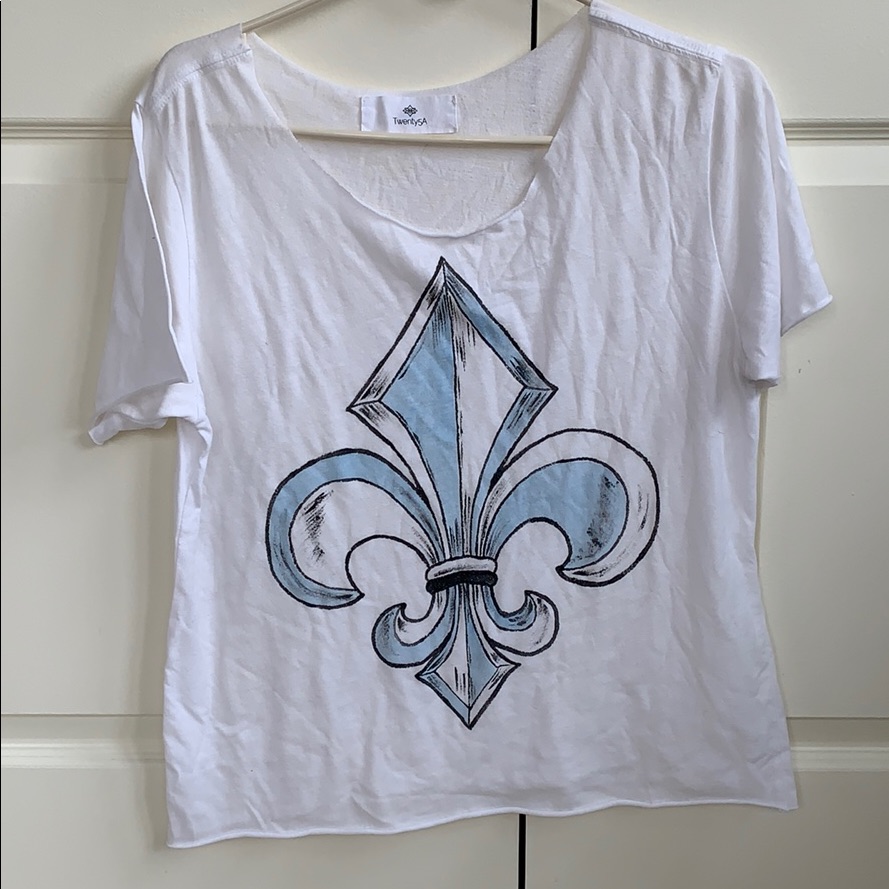 Twenty5a White Tshirt With Blue Design